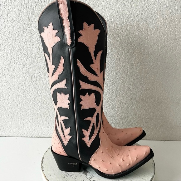 Lane Jolene Ostrich Boots pink and black 7 - Picture 4 of 12